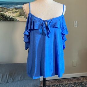 Beautiful sky blue roff-sleeve ruffled blouse